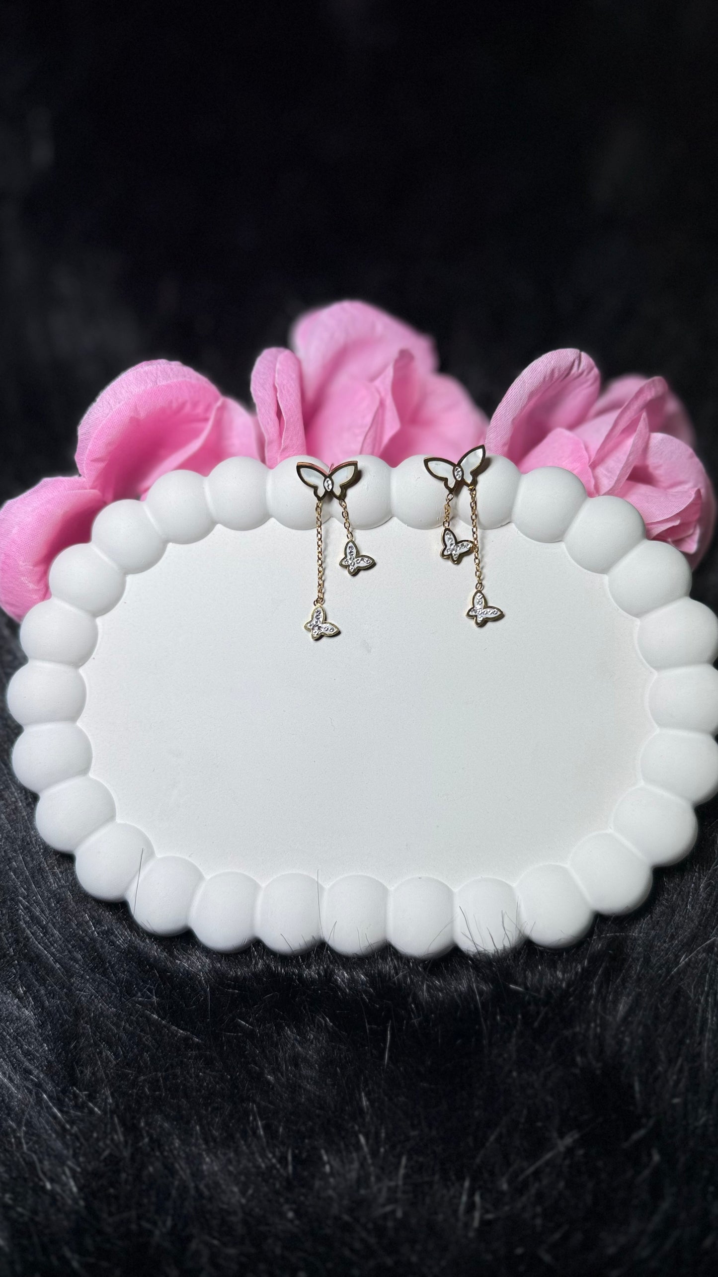 Elegant Gold Butterfly Drop Earrings with Crystal Accents