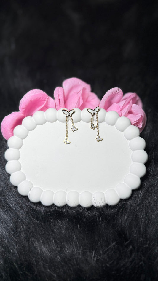 Elegant Gold Butterfly Drop Earrings with Crystal Accents