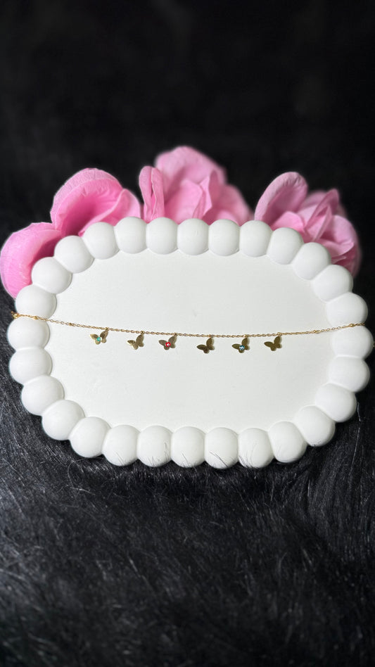 Gold Butterfly Charm Bracelet with Colorful Beads